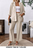 Completo Casual Camicia Manica 3/4 Pantalone Palazzo Coordinato Elegante in 7 Colori - 7306