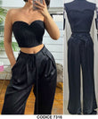 Completo Casual Maglia Top Uncinetto e Cordoncini Pantalone Palazzo Coordinato Nero Serata - 7316