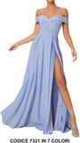 Abito Lungo Elegante Damigella Cerimonia Spalline Scese Vestito Spacco Profondo in 7 Colori - 7321