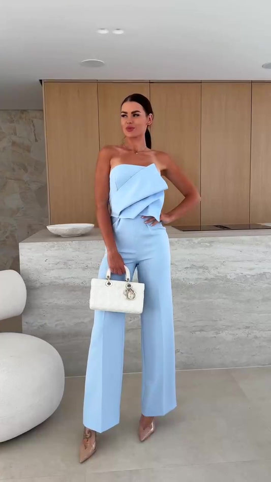 Tuta Elegante Intera Casual Senza Maniche Scollatura a Incrocio Jumpsuit a Palazzo in 5 Colori - 7328