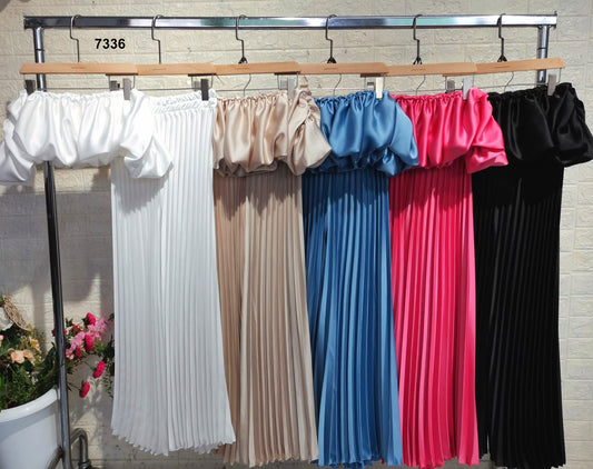 Completo Fashion Maglia Top Arruffato Pantalone Aladino Plissettato Coordinato Elegante in 5 Colori - 7336