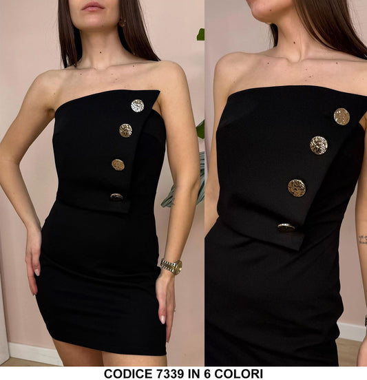 Tuta Intera Corta Scollo Asimmetrico con Bottoni Oro Gioiello Jumpsuit Elegante Casual in 6 Colori - 7339