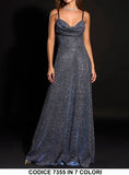 Abito Lungo Elegante da Cerimonia Damigelle Brillantinato con Bretelle Vestito Spacco Laterale in Grigio Perla - 7355Out