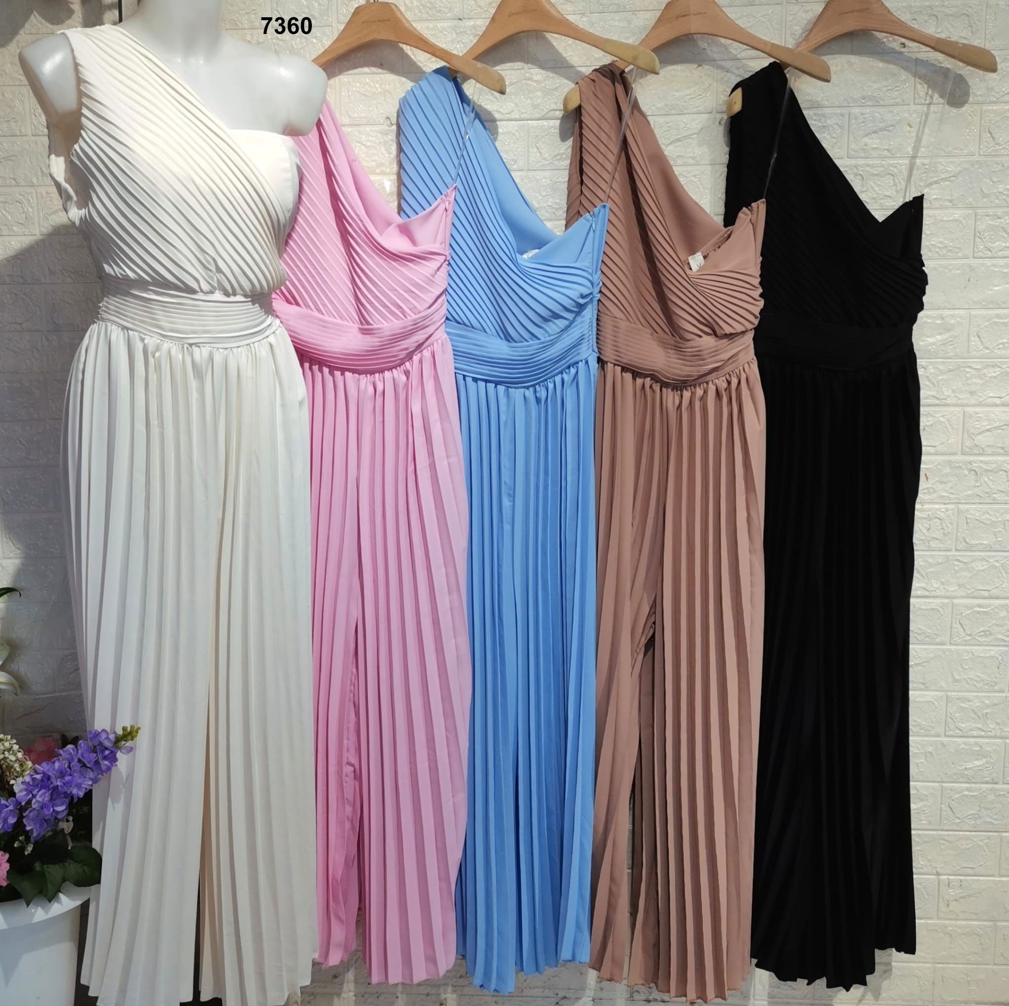 Tuta Elegante Intera Monospalla Pantalone Plissettato Jumpsuit Casual Pantalone Palazzo in 5 Colori - 7360