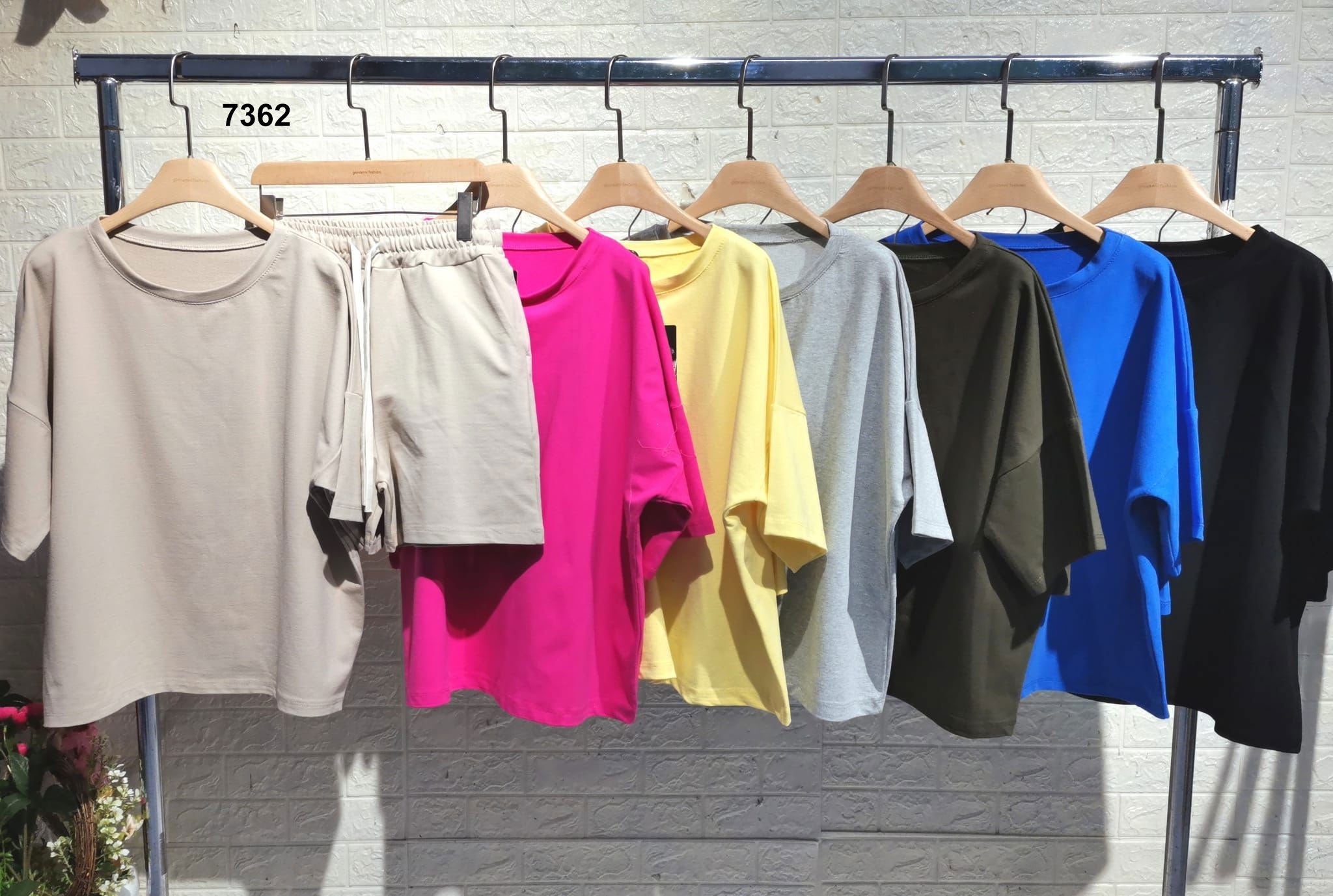 Completo Casual Maglia Manica 3/4 Pantaloncino Shorts Elastico Coordinato Sportivo in 7 Colori - 7362