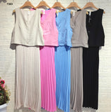 Completo Elegante Maglia Gilet con Bottoni Pantalone Largo Plissettato palazzo Coordinato Casual in 5 Colori - 7363