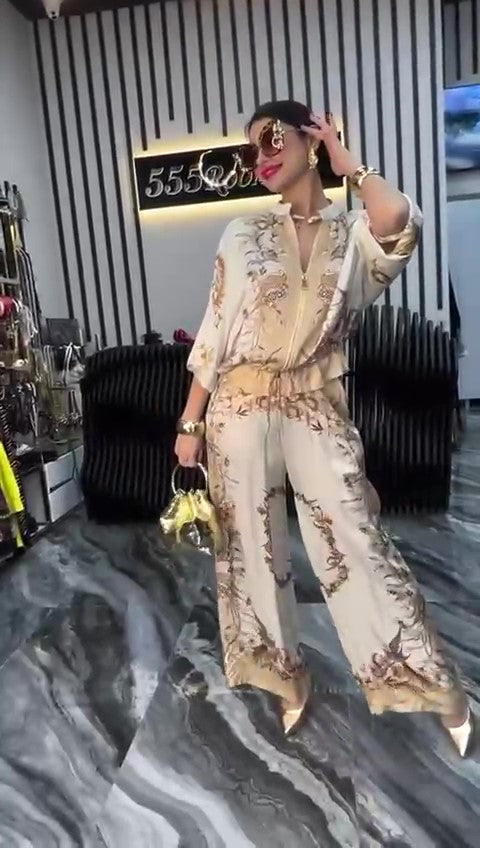 Completo Kimono Giacchino con Zip e Laccetto Pantalone Palazzo Coordinato Elegante Casual in 3 Colori - 7364