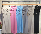 Abito Lungo Midi alla Caviglia Bottoni Oro Gioiello Vestito Senza Maniche Tubino Casual in 6 Colori - 7367