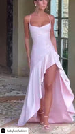 Abito Lungo Elegante da Cerimonia con Rouche Spacco Profondo Laterale Vestito Evento Serata in 6 Colori - 7368