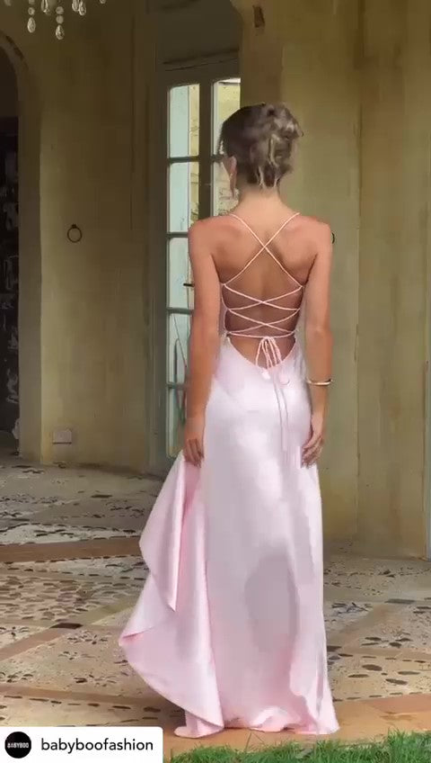 Abito Lungo Elegante da Cerimonia con Rouche Spacco Profondo Laterale Vestito Evento Serata in 6 Colori - 7368