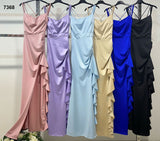 Abito Lungo Elegante da Cerimonia con Rouche Spacco Profondo Laterale Vestito Evento Serata in 6 Colori - 7368