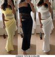 Abito Lungo Casual Effetto Velato Scollo a Fascia Gonna Tubino Cut Out Vestito Evento Serata in 5 Colori - 7370