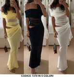 Abito Lungo Casual Effetto Velato Scollo a Fascia Gonna Tubino Cut Out Vestito Evento Serata in 5 Colori - 7370
