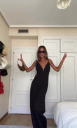 Tuta Elegante Intera Casual con Bretelle Pantalone Palazzo Jumpsuit Serata Evento in 4 Colori - 7372