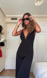Tuta Elegante Intera Casual con Bretelle Pantalone Palazzo Jumpsuit Serata Evento in 4 Colori - 7372