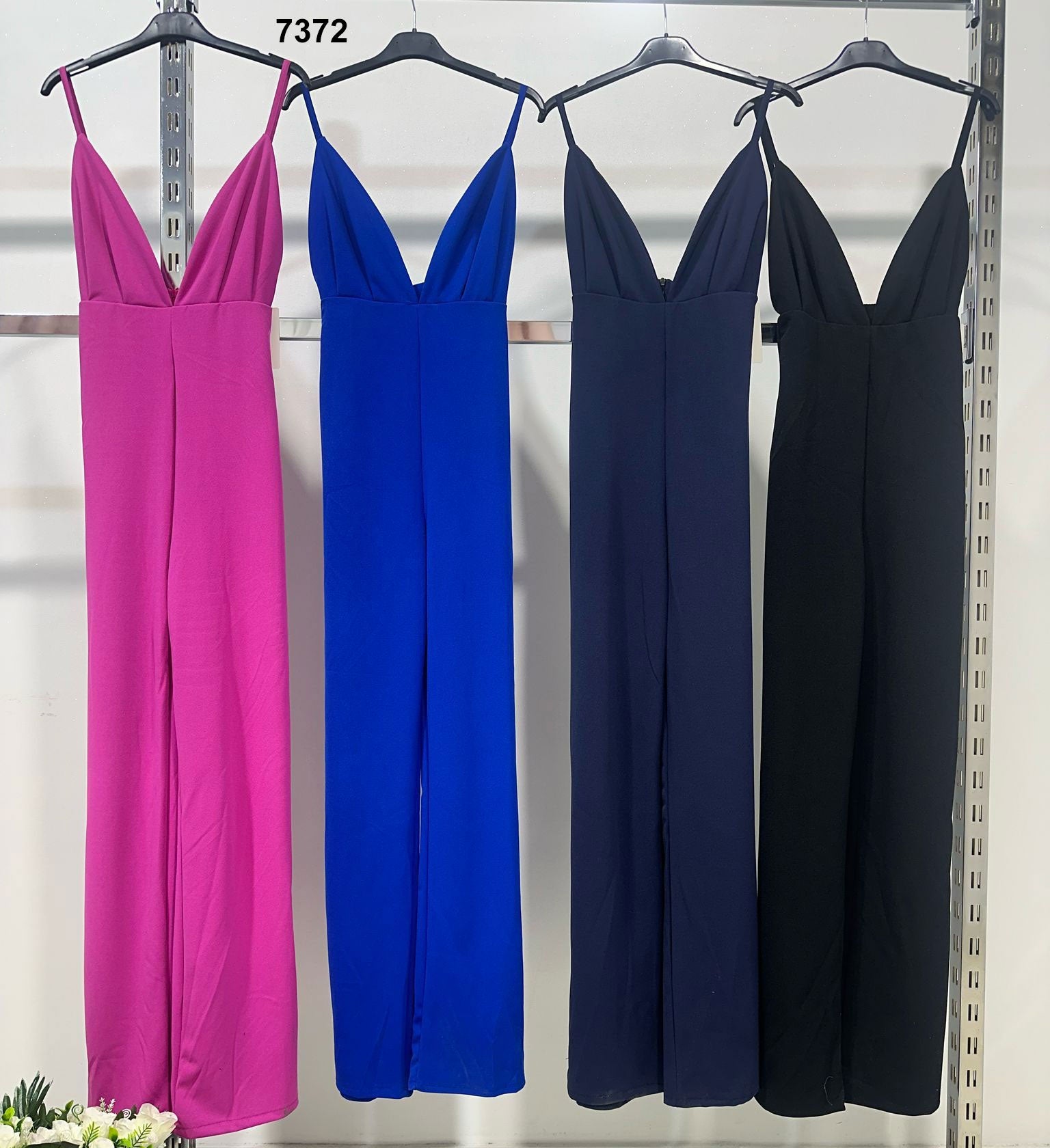 Tuta Elegante Intera Casual con Bretelle Pantalone Palazzo Jumpsuit Serata Evento in 4 Colori - 7372