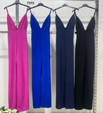 Tuta Elegante Intera Casual con Bretelle Pantalone Palazzo Jumpsuit Serata Evento in 4 Colori - 7372