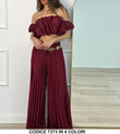 Completo Elegante Maglia Top Arruffato Pantalone Largo Plissettato Coordinato Casual in 4 Colori - 7373