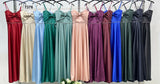 Abito Lungo Elegante Cerimonia Damigella Scollo Fiocco Grande Particolare in Strass Vestito in 12 Colori - 7376