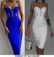 Abito Lungo Midi Elegante da Cerimonia Corpetto Contorno Strass Vestito Tubino Evento in 5 Colori - 7377