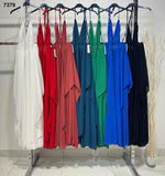 Abito Lungo Elegante Asimmetrico Allacciato al Collo Schiena Scoperta Vestito Evento in 7 Colori - 7379