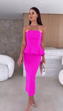 Completo Elegante Maglia Top con Volant Gonna Lunga Midi Tubino Coordinato Casual in 5 Colori - 7381