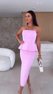 Completo Elegante Maglia Top con Volant Gonna Lunga Midi Tubino Coordinato Casual in 5 Colori - 7381