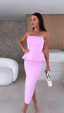 Completo Elegante Maglia Top con Volant Gonna Lunga Midi Tubino Coordinato Casual in 5 Colori - 7381