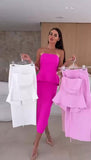 Completo Elegante Maglia Top con Volant Gonna Lunga Midi Tubino Coordinato Casual in 5 Colori - 7381
