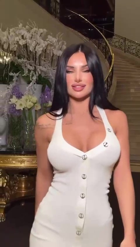 Abito Lungo Aderente Bottoni Gioiello con Spacco Vestito Tubino Sensuale Casual in 5 Colori - 7384
