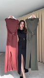 Abito Lungo Elegante da Cerimonia Allacciato in Vita Gancio Gioiello Vestito Evento con Spacco in 5 Colori - 7385