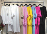 Completo Maglia Manica Corta con Collana Pendente Pantalone Palazzo Largo Coordinato in 7 Colori - 7386