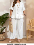 Completo Maglia Manica Corta con Collana Pendente Pantalone Palazzo Largo Coordinato in 7 Colori - 7386