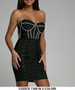Abito Corto Elegante Corpetto Contorno in Strass Gonna Lacci Intrecciati Vestito Evento Cerimonia in 2 Colori - 7389