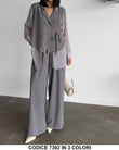 Completo Elegante Tailleur Giacca Asimmetrica con Laccetti Pantalone Zampa Coordinato in 3 Colori - 7392