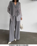 Completo Elegante Tailleur Giacca Asimmetrica con Laccetti Pantalone Zampa Coordinato in 3 Colori - 7392