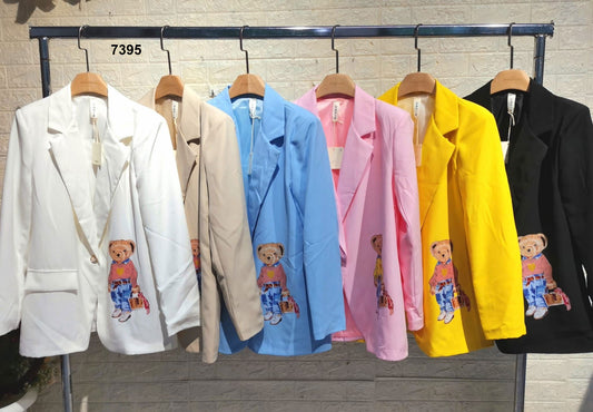 Giacca Blazer Donna Stampa Orso Orsacchiotto Bottone oro Gioiello Giacche Cartoon in 6 Colori - 7395