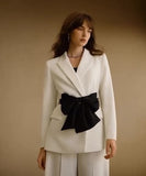 Completo Tailleur Elegante Giacca Pantalone Palazzo Cintura Fiocco Grande Abito Coordinato in 2 Colori - 7396