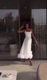 Abito Lungo Elegante con Bretelle Orlo Finale Arruffato Vestito Cerimonia Evento Fashion in 8 Colori - 7397