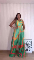 Tuta Elegante Intera Multicolore Verde e Arancio Jumpsuit Colorata Pantalone Zampa Evento - 7400