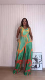 Tuta Elegante Intera Multicolore Verde e Arancio Jumpsuit Colorata Pantalone Zampa Evento - 7400