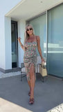Abito Lungo Midi con Bretelle Stampa Fiorellini Multicolore Vestito Casual Laccetti Regolabili in 4 Colori - 7405