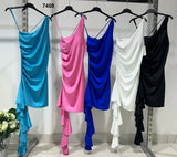 Abito Corto Elegante Evento Monospalla Stile Impero con Rouche Pendente di lato Vestito Sensuale in 5 Colori - 7408