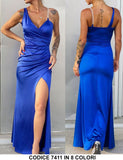 Abito Lungo Elegante Monospalla Effetto Rasato Lucido Spacco Laterale Vestito Cerimonia Evento in 8 Colori - 7411