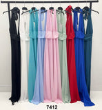 Abito Lungo Elegante Allacciato al Collo Scollo V Fascia Vita Fiocco Posteriore Vestito Evento in 9 Colori - 7412
