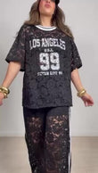 Completo Casual Never Give Up 99 Maglia Los Angeles Pantalone Coordinato Semi Trasparente in 7 Colori - 7414