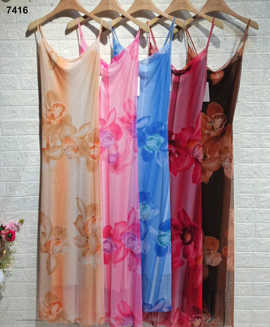 Abito Lungo Colorato Casual Stampa Floreale con Bretelle Vestito Mare Estate in 5 Colori - 7416