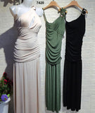 Abito Lungo Elegante Monospalla con Fermaglio Gioiello Corpetto a Fascia Vestito Evento in 3 Colori - 7420