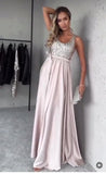 Abito Lungo Elegante Cerimonia Corpetto Paillettes Gonna Rasata con Cintura Vestito Evento in 6 Colori - 7421