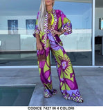 Completo Kimono Giacca Scollo Dritto con Cinturina Pantalone Palazzo Coordinato Giappone Multicolore in 4 Colori - 7427